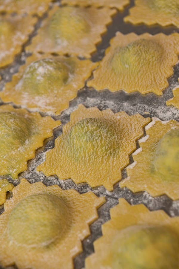 Recipe for Homemade Ravioli with Spinach and Ricotta Filling Stock