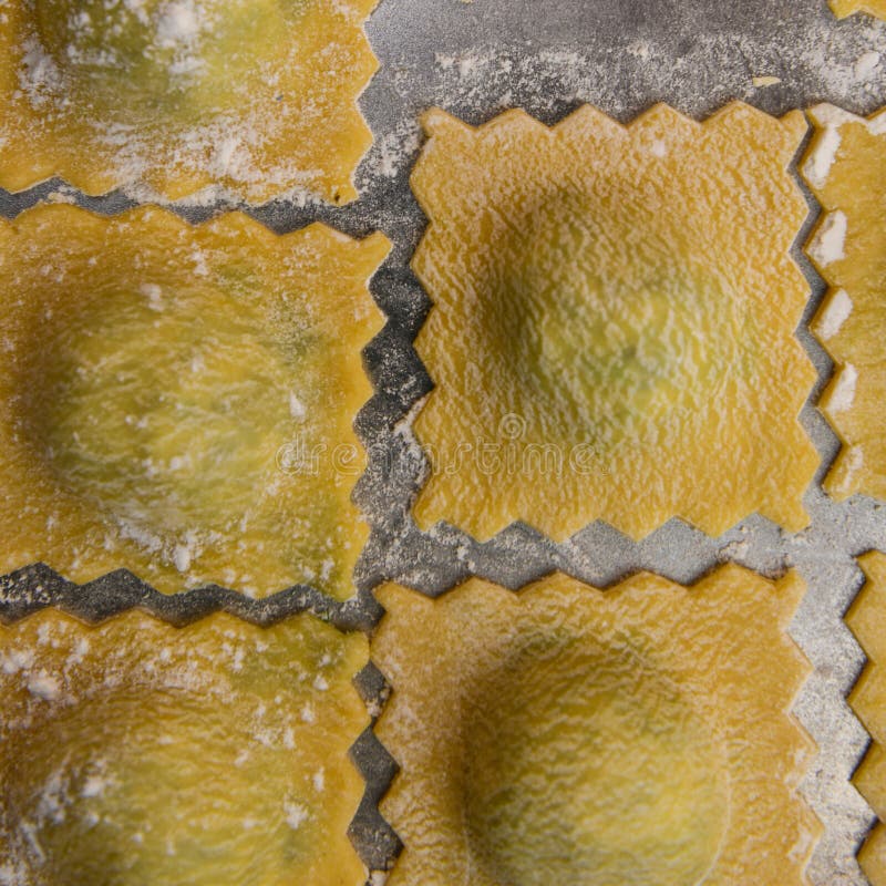 Recipe for Homemade Ravioli with Spinach and Ricotta Filling Stock