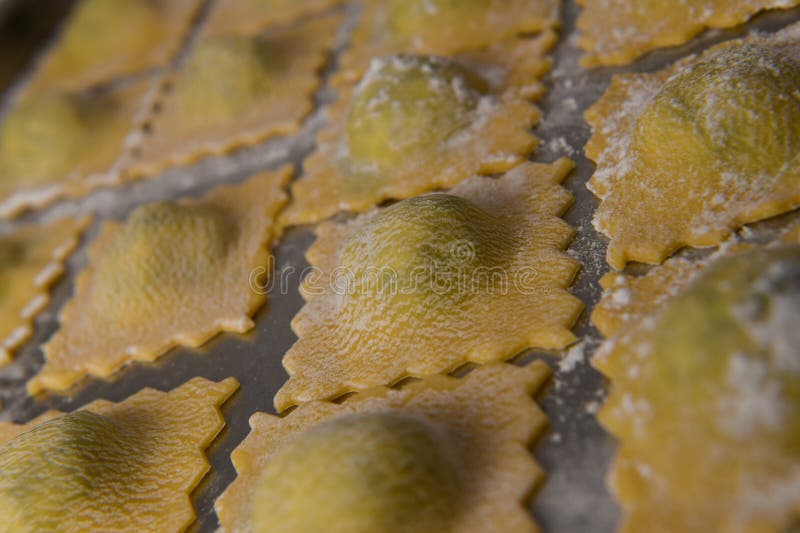 Recipe for Homemade Ravioli with Spinach and Ricotta Filling Stock