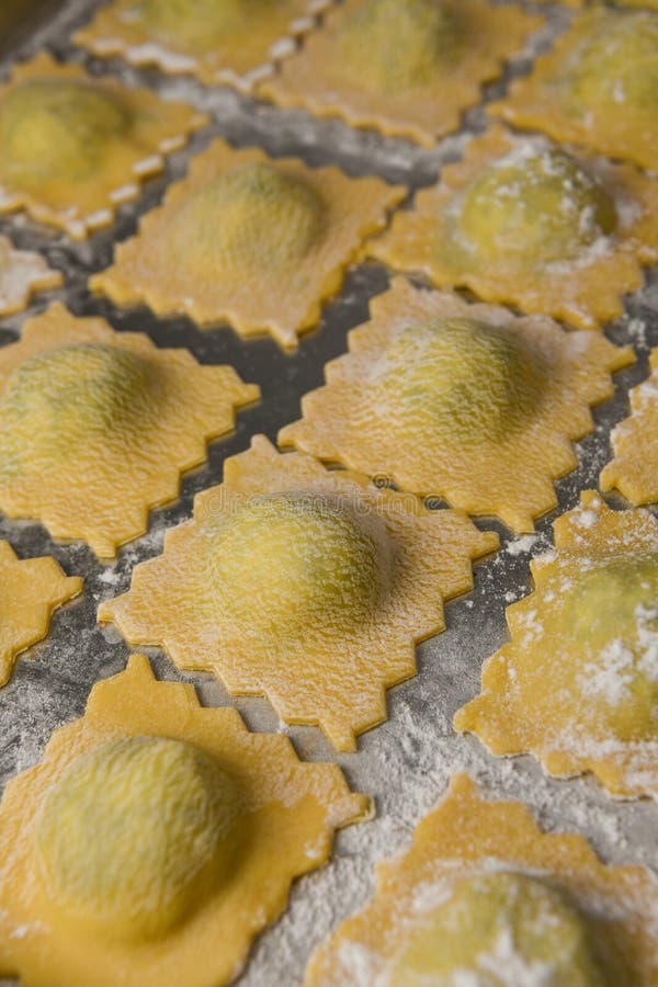 Recipe for Homemade Ravioli with Spinach and Ricotta Filling Stock