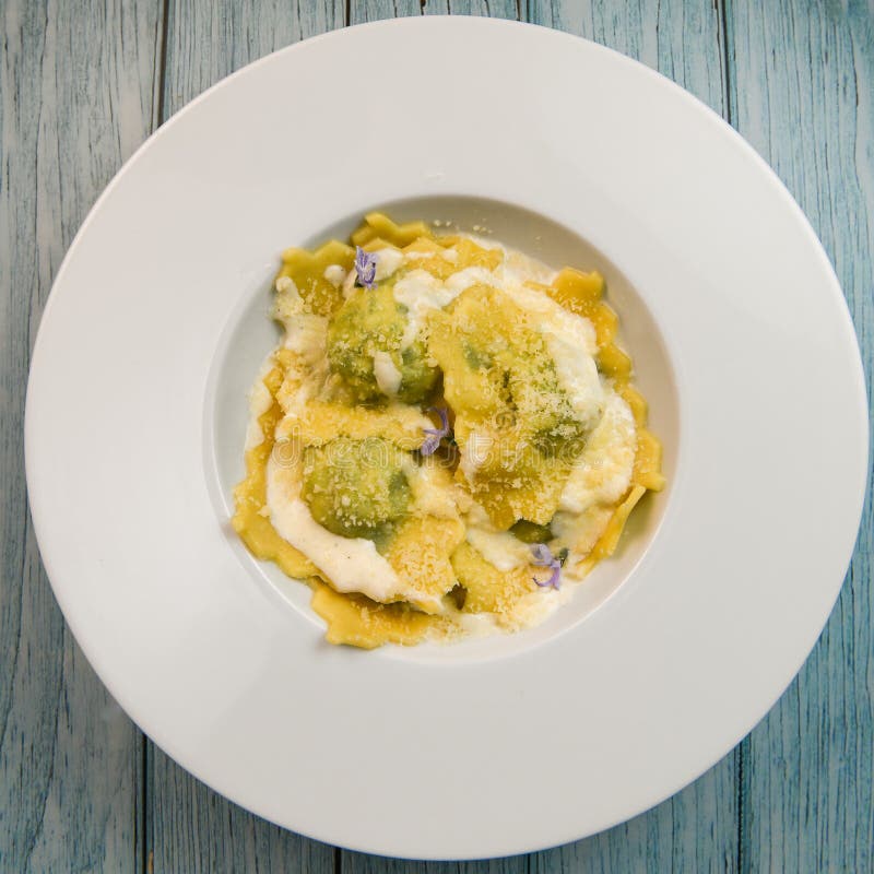 Recipe for Homemade Ravioli with Spinach and Ricotta Filling Stock