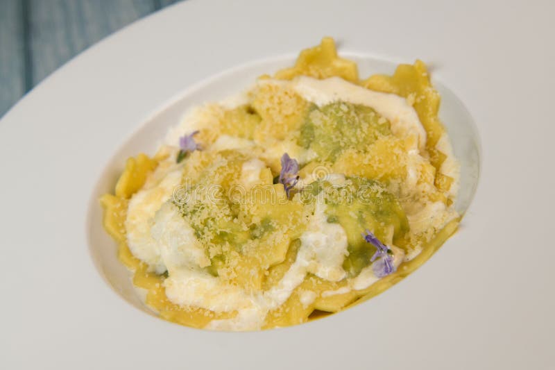 Recipe for Homemade Ravioli with Spinach and Ricotta Filling Stock