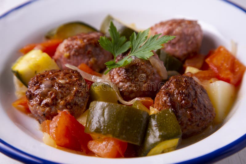 Meatballs Cooked with Assorted Baked Vegetables. Stock Image Image of