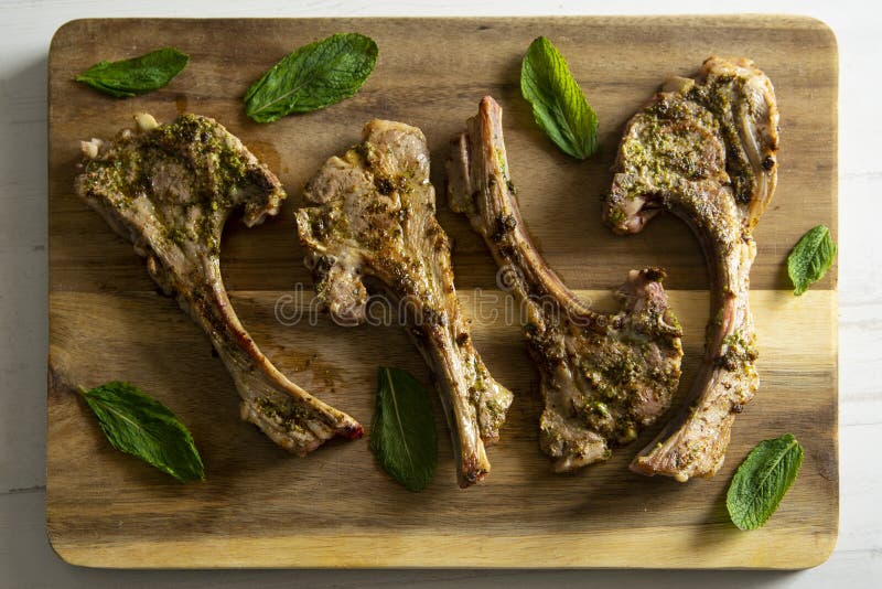 Roasted Lamb Chops Flavored with Mint. Stock Photo Image of meat
