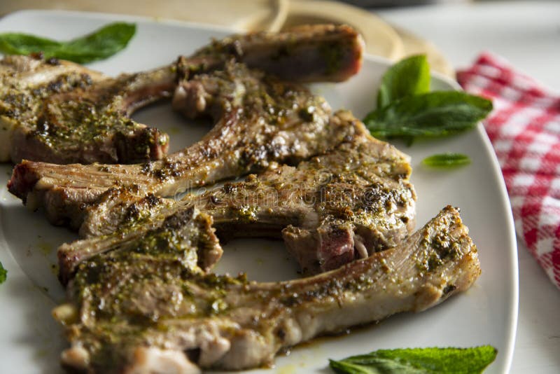 Roasted Lamb Chops Flavored with Mint. Stock Photo Image of fresh