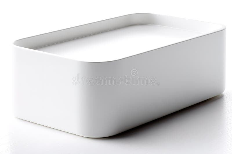 Recipient dreptunghiular alb minimalist pe o suprafață luminoasă pentru depozitare sau afișare stock photo