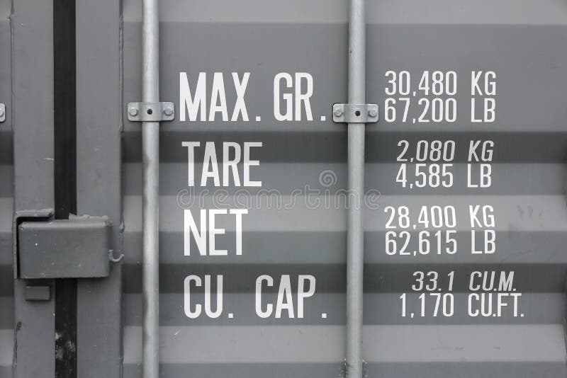 Labeling of 20 ft intermodal freight container. Labeling of 20 ft intermodal freight container