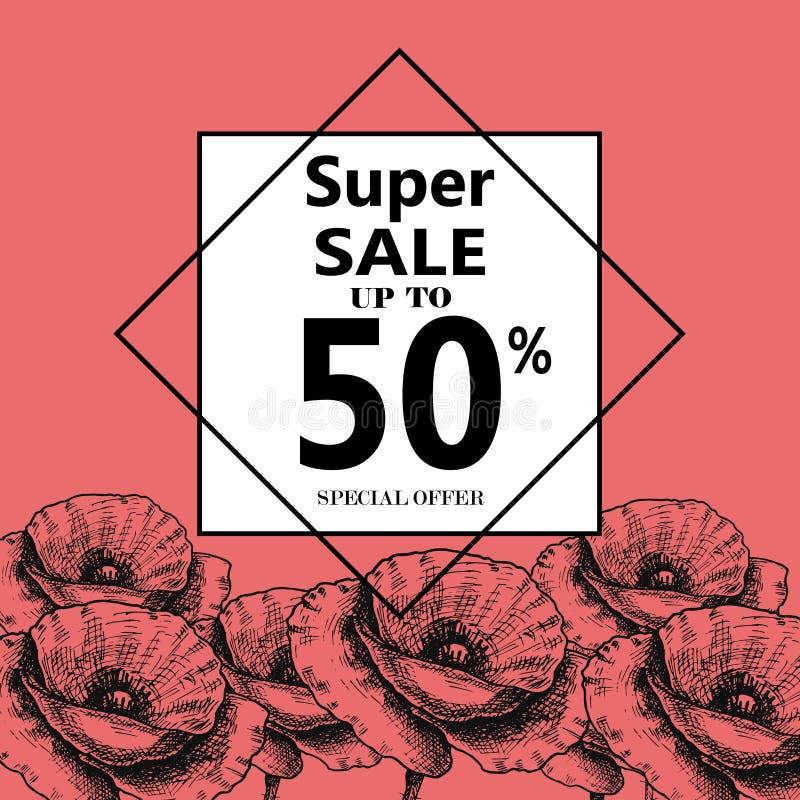 Reclame over de de zomerverkoop op achtergrond met mooie Poppy Flowers, het Van letters voorzien, kalligrafie Een seizoengebonden royalty-vrije illustratie Reclame over de de zomerverkoop op achtergrond met mooie Poppy Flowers, het Van letters voorzien, kalligrafie Een seizoengebonden royalty-vrije illustratie