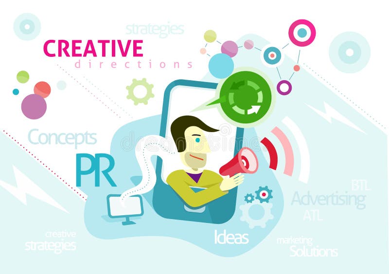 Reclameconcept met creatieve woorden PR vector illustratie Reclameconcept met creatieve woorden PR vector illustratie