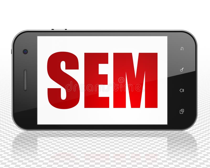 Reclameconcept: Smartphone met SEM op vertoning vector illustratie Reclameconcept: Smartphone met SEM op vertoning vector illustratie