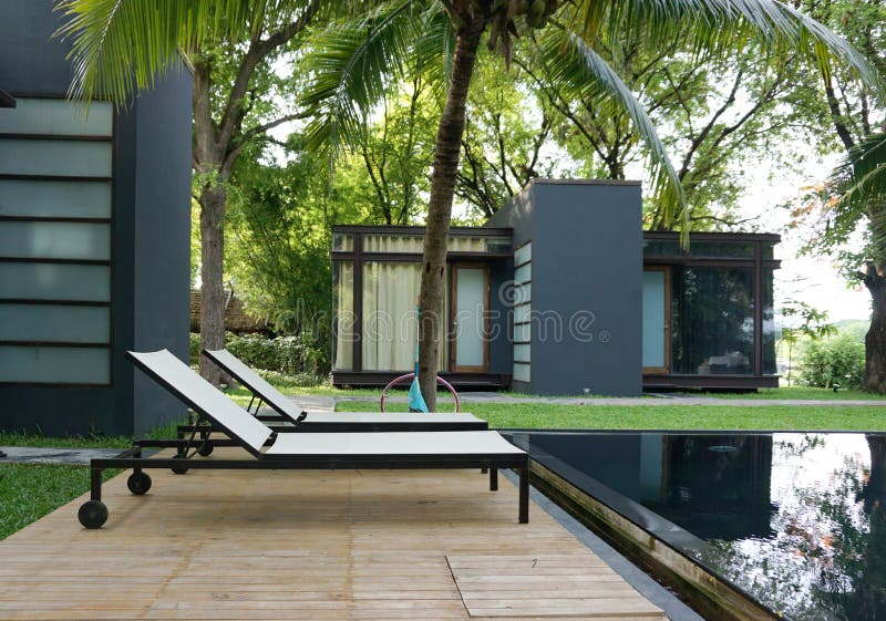 Recliner Chair on the Timber Pool Deck Stock Image Image of chair