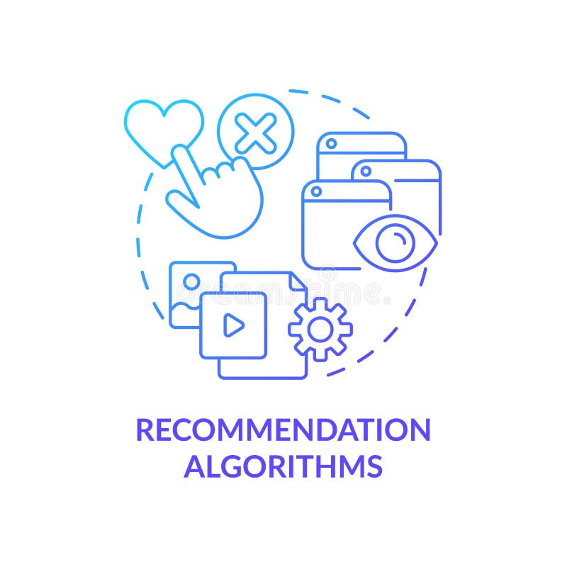 Recommendation algorithms blue gradient concept icon stock illustration
