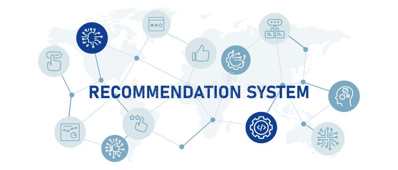 Recommendation system icon set with illustration machine engine review recommend technology analysis rating programming stock illustration