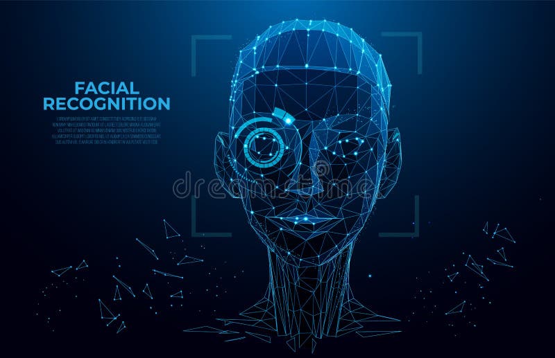 Reconocimiento de cara Mujeres cibernéticas, cara del robot Concepto de sistema del reconocimiento facial exploración biométrica stock de ilustración