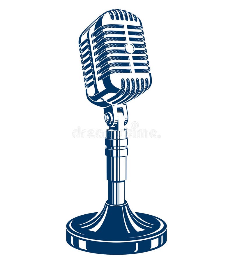 Recorder microphone vector illustration isolated on white. Global broadcasting, journalism concept.