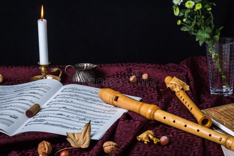 Recorder and music notes stock photo. Image of family 63154752