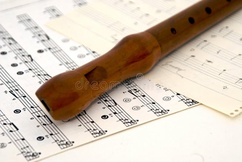 Recorder on sheet music