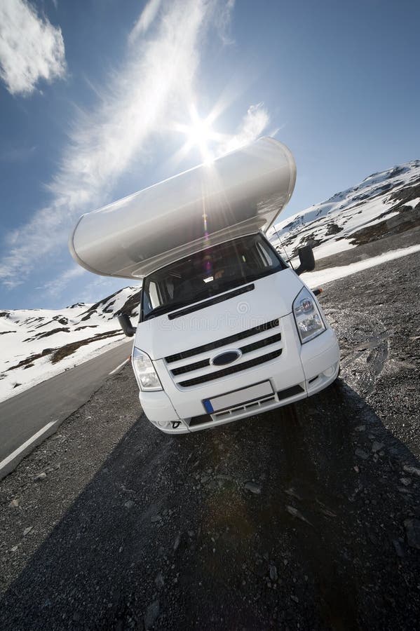 Dynamic picture of a motorhome in norwegian mountains. Dynamic picture of a motorhome in norwegian mountains