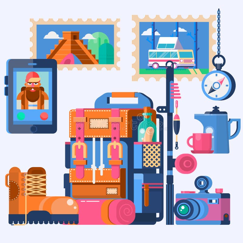 Recorrido en todo el mundo Aventúrese la mochila con los objetos del viajero en marco redondo Ilustración del vector ilustración del vector Recorrido en todo el mundo Aventúrese la mochila con los objetos del viajero en marco redondo Ilustración del vector ilustración del vector