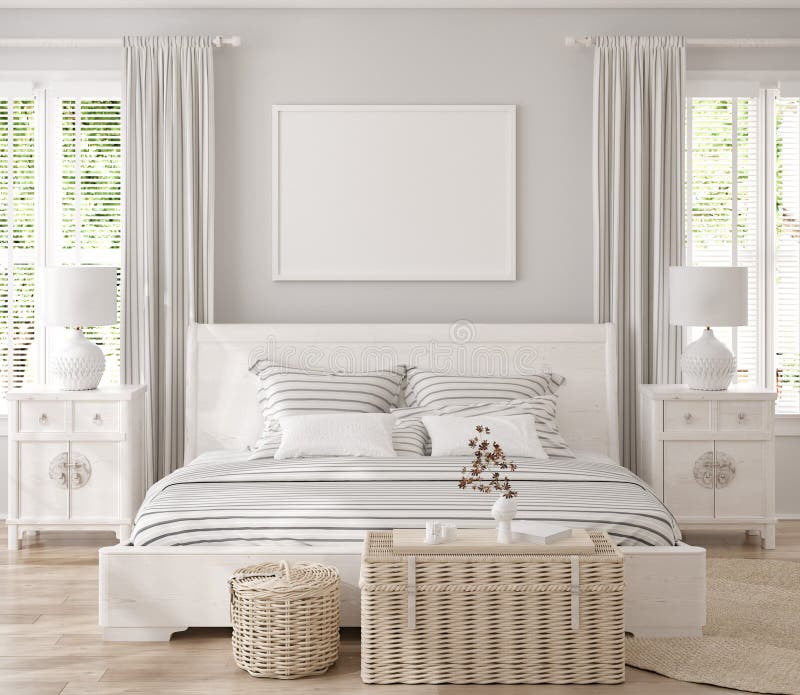 Mock up frame in bedroom interior background, 3d render. Mock up frame in bedroom interior background, 3d render