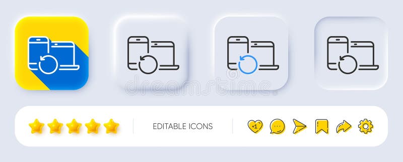 Recovery devices line icon. Backup data sign. Restore information. Neumorphic buttons. Vector stock illustration
