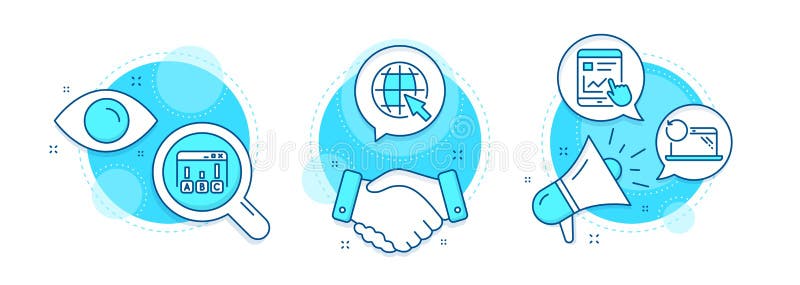 Recovery laptop, Internet and Internet report icons set. Survey results sign. Vector vector illustration