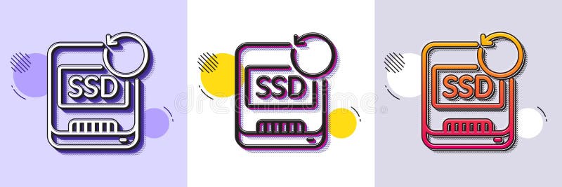 Recovery ssd line icon. Backup data sign. Restore information. Halftone dotted pattern. Vector vector illustration