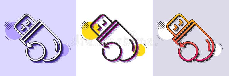 Recovery usb memory line icon. Backup data sign. Restore information. Halftone dotted pattern. Vector stock illustration