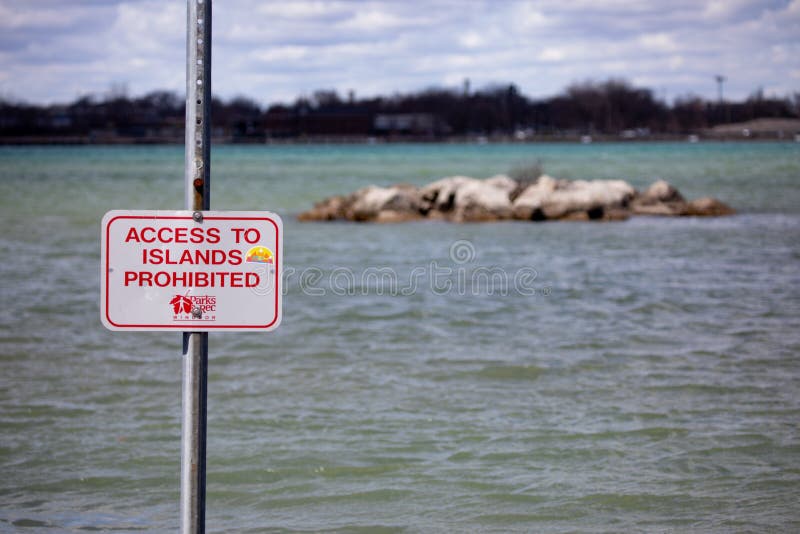 Recreation Boat Launch Warning Island Access Prohibited Stock Image