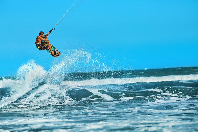 Recreational Water Sports Action. Kiteboarding Extreme Sport. Summer Fun. Hobby