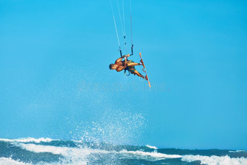 Recreational Water Sports Action. Kiteboarding Extreme Sport. Su