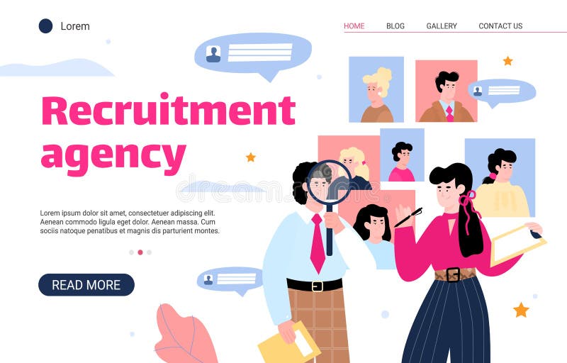 Recruitment Agency Website with HR Managers Flat Cartoon Vector  Illustration. Stock Vector - Illustration of choice, background: 194994581