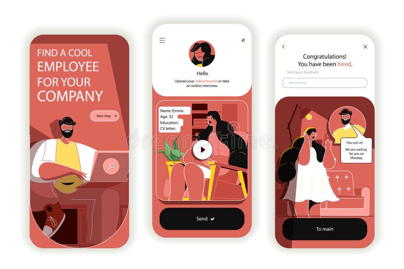 Recruitment concept onboarding screens. UI, UX, GUI user interface kit vector illustration