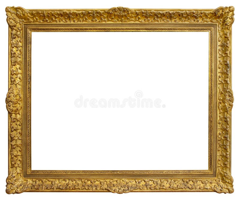 Rectangle Old gilded golden wooden frame isolated on white background stock photo