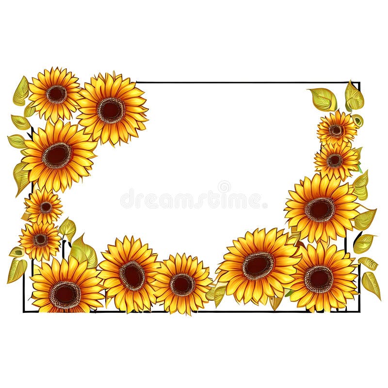 Colorful Border Design with Detailed Sunflower,leaves and Buds Ai