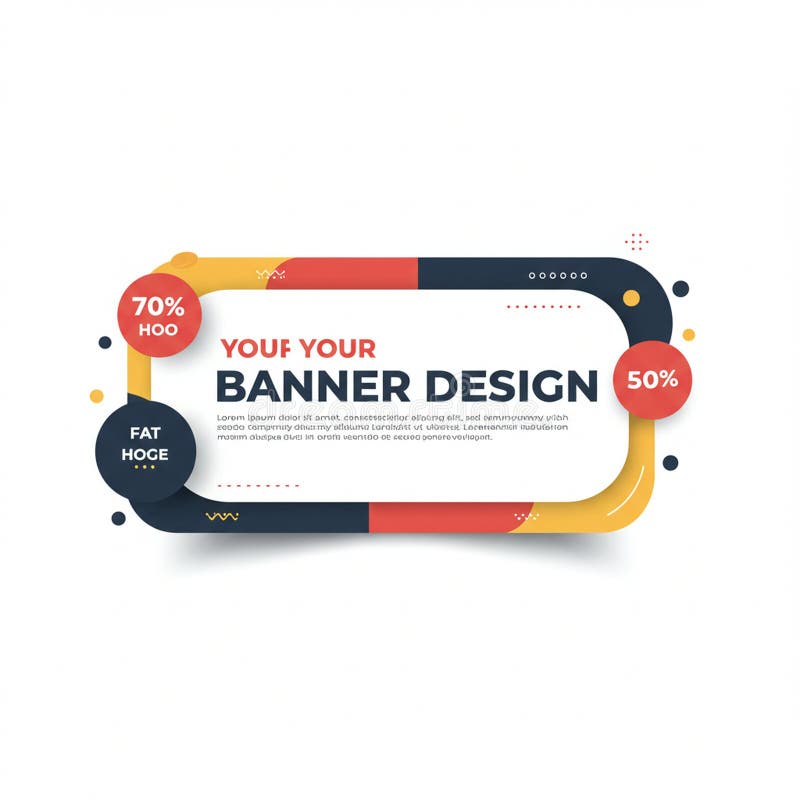 Rectangular banner design with rounded edges in red, yellow, and dark blue. \'YOUF vector illustration