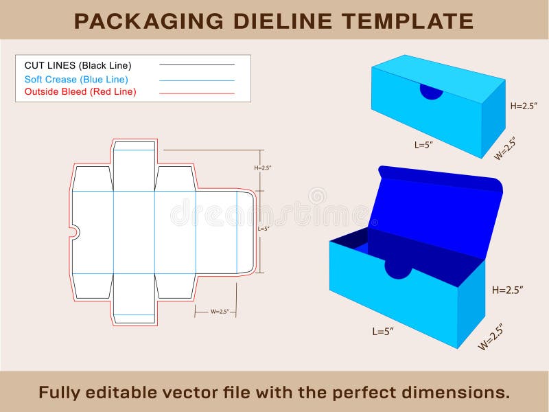 Rectangular Box, Box Dieline Template, Editable Vector File Stock