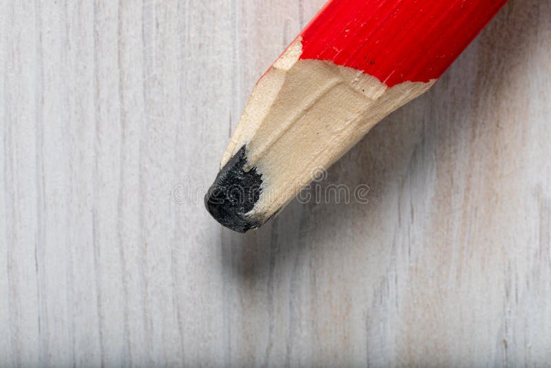 Rectangular Construction Pencil. Pencil Point Closeup on Wood