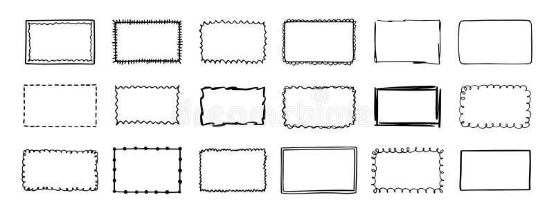Rectangular frames. doodle hand drawn borders set. decoration elements royalty free illustration