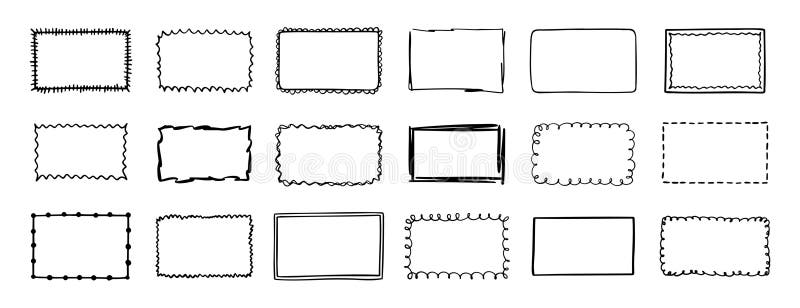 Rectangular frames. doodle hand drawn borders set. decoration elements royalty free illustration