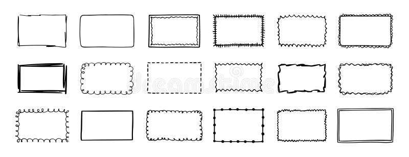 Rectangular frames. doodle hand drawn borders set. decoration elements vector illustration