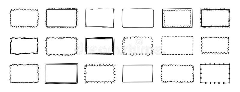 Rectangular frames. doodle hand drawn borders set. decoration elements royalty free illustration