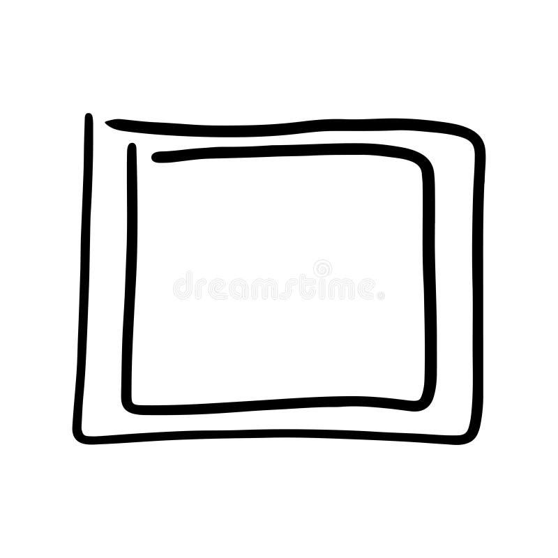 Rectangular hand drawn frame. Doodle in linear style with scribble border. Simple drawn element in the form of scratche. Black royalty free illustration