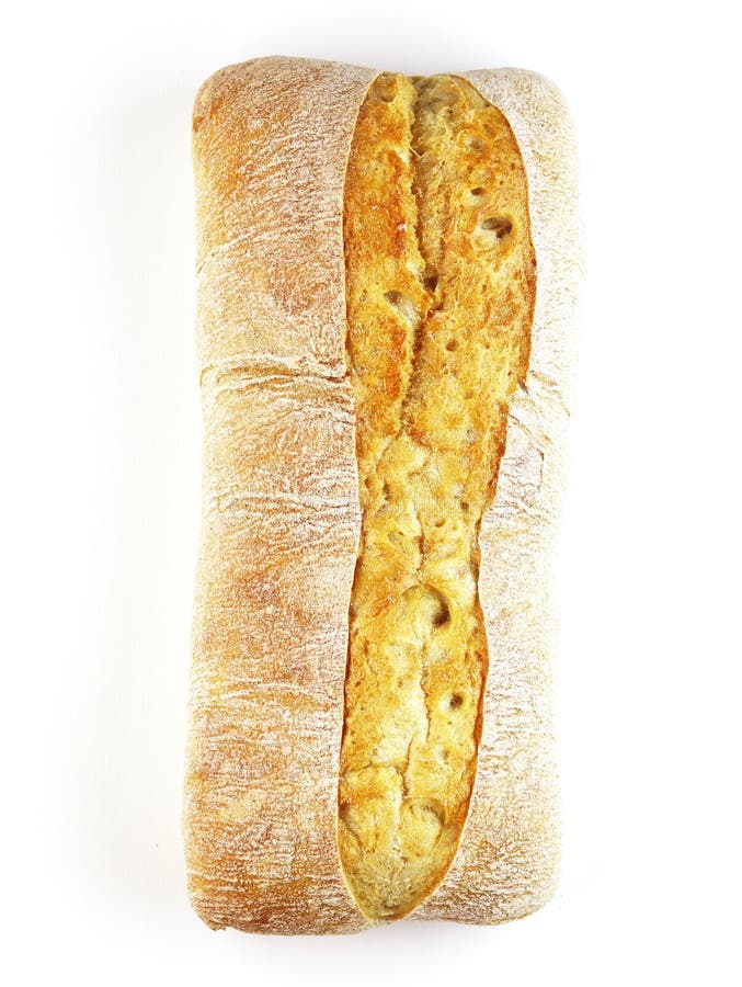 Rectangular Loaf of Bread Isolated on a White Background, Top View