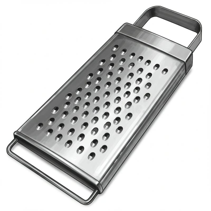 Rectangular metal cheese grater with handles on both ends. Features medium-sized vector illustration