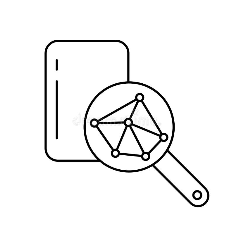 Rectangular plate, magnifying glass, crystal surface structure. Linear icon of macro magnification. Illustration for plastic stock illustration
