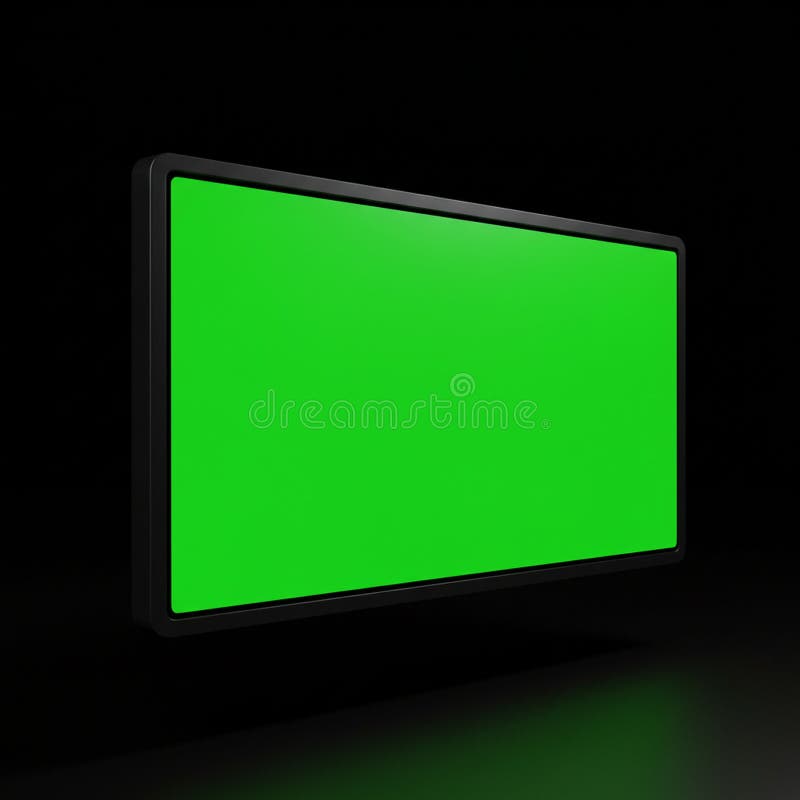 A rectangular screen with a vivid green display on a black background. The screen has vector illustration