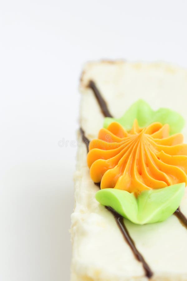 Rectangular Slice of Sponge Layer Cake with Whipped Butter Cream Frosting stock image Rectangular Slice of Sponge Layer Cake with Whipped Butter Cream Frosting stock image