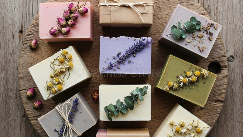 Pink purple green and beige some wrapped in brown paper with vector illustration