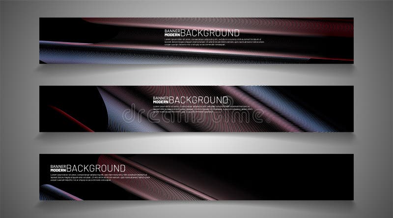 Rectangular vector banner design with stripe line wave shape on black background stock illustration